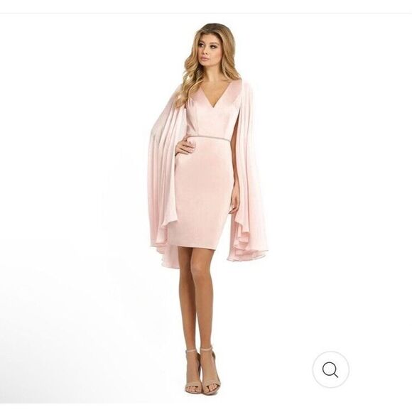 Mac Duggal Ieena Pink Cape Chiffon Short Knee Length Dress Sz 6 $358 NWT - Picture 4 of 12